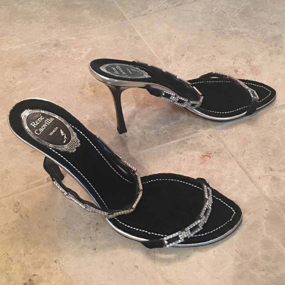 Rene Caovilla crystal black heels